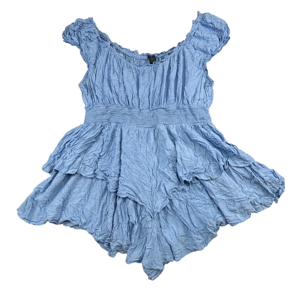 Rue21 Plus Rue+ Blue Smocked Tiered Ruffle‎ Romper 3X Off Shoulder Boho Rayon